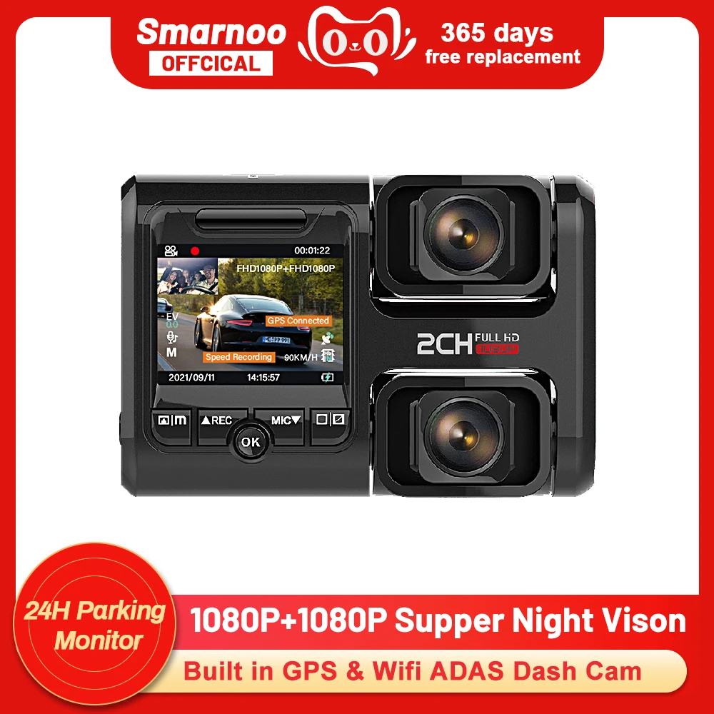 $70.20 DVR Dashboard with Rear View Camera 1080 Full HD Built-in GPS Wifi Video Recorder ADAS Auto Dash Cam Night Vision 24H Parking