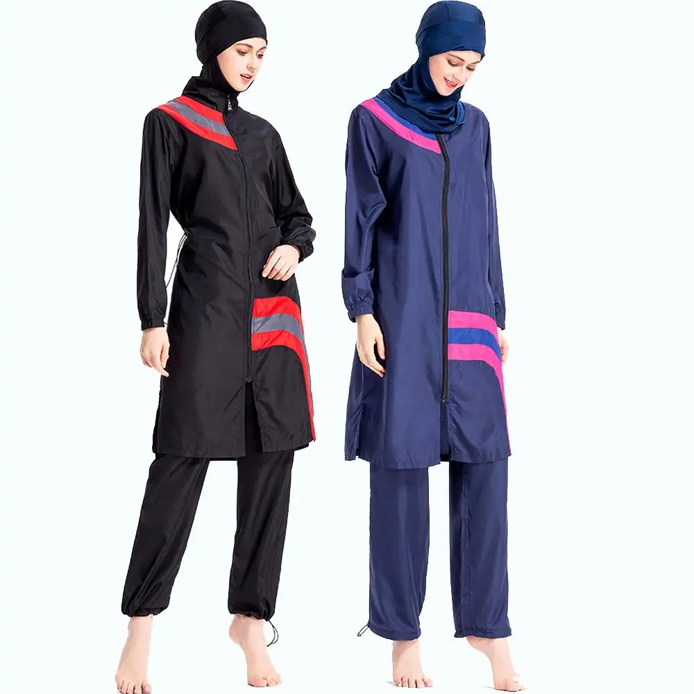 

Muslim Swimwear Women Modesty Swimsuit Full Cover Islamic Beachwear Arab Burkini Bathing Suits 3PCS Zipper Sets Conservative New