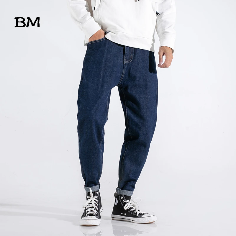 

Japanese Style Fashion Men Jeans Retro Blue Harem Jeans Denim Cargo Pants Vintage Wash High Quality Streetwear Hip Hop Jeans Men