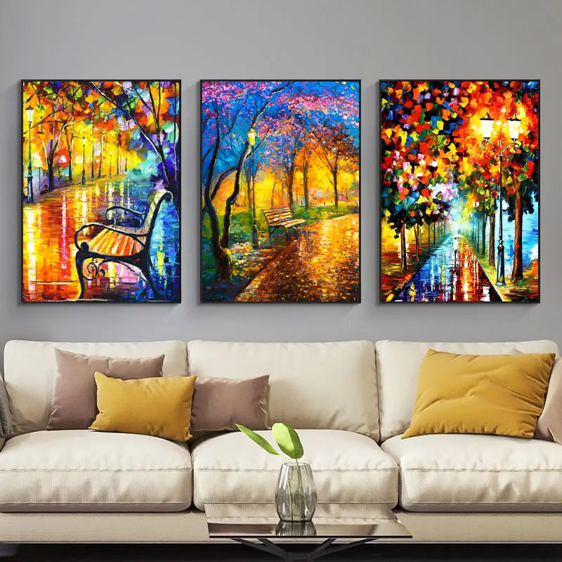 Настенная Картина на холсте постер абстрактная красочная дорога с деревом