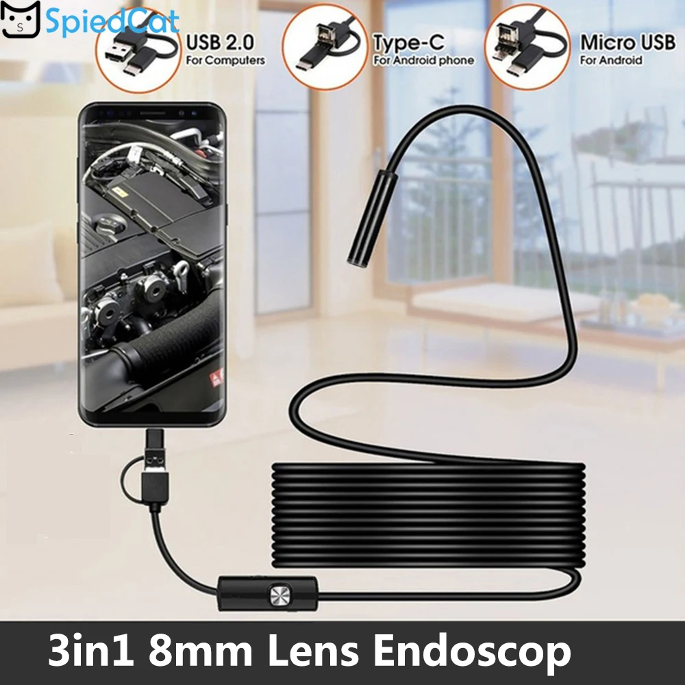 8 мм мини объектив 3в1 Android PC TypecC/USB Endoscop 1 M/2 M/3 5 M/5 M/10 M мягкий кабель полу жесткий