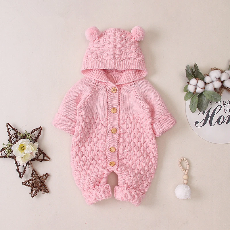 pink jumpers Вязаный детский свитер из хлопка с длинными рукавами и круглым вырезом; вязаная одежда с капюшоном для новорожденных; Детские прыгунки; Детский кардиган - Цвет: pink jumpers