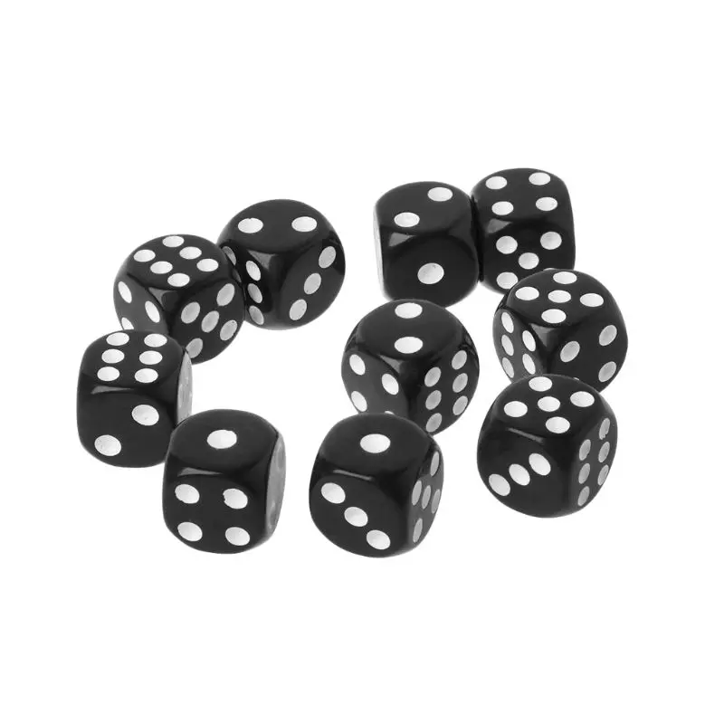 

Игральные кости акриловые, 16 мм, 10 шт., черные/белые, 6-сторонние, K3NC
