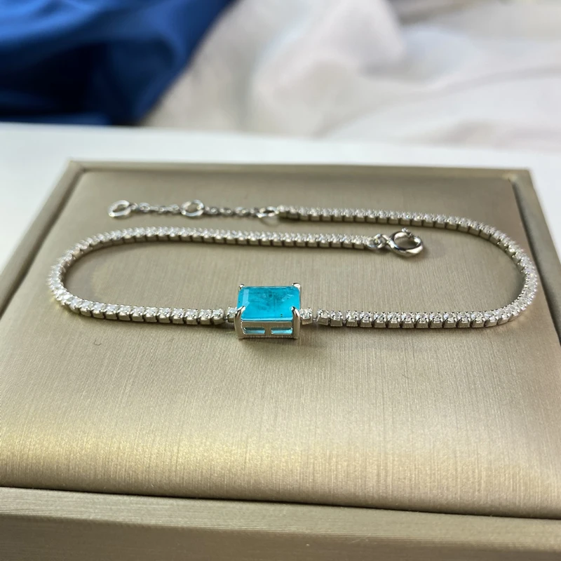 Браслет OEVAS из турмалина Параиба и стерлингового серебра 925 с бриллиантами высшего качества для женщин на вечеринку и праздники.