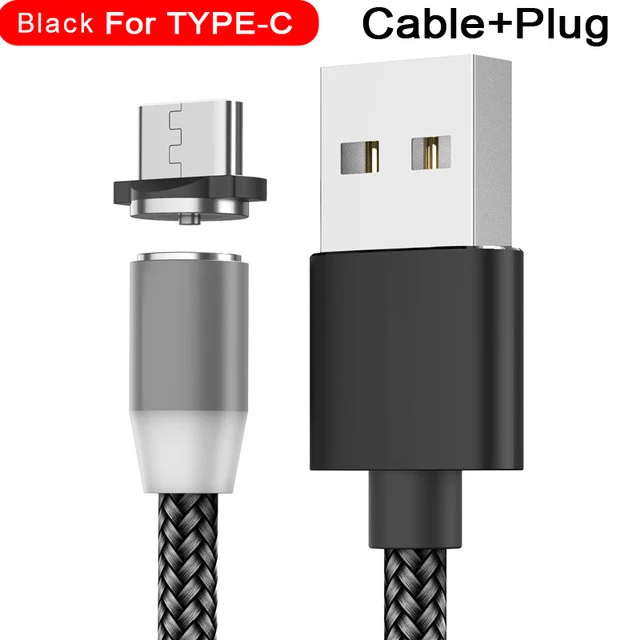 Магнитный кабель USB для быстрой зарядки кабель usb type C Магнитный кабель для зарядки данных Micro USB кабель для мобильного телефона USB шнур - Цвет: For Type C Black