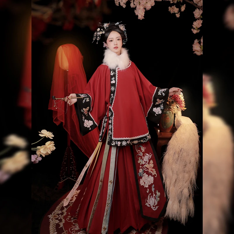 

New Improved Hanfu For Women Chinese Spring Festival Costumes Qing Dynasty Ancient Wedding Clothes Female Red Hanfu Suit
