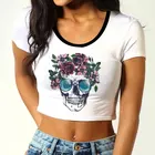 Женские футболки с принтом робота, черепа, уличная одежда, женская летняя Веселая модная футболка в стиле Харадзюку, женский укороченный топ, Повседневная футболка с коротким рукавом