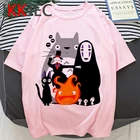 Totoro Милая японская аниме Женская забавная футболка с героями мультфильмов футболка Kawaii с графикой Летняя женская футболка