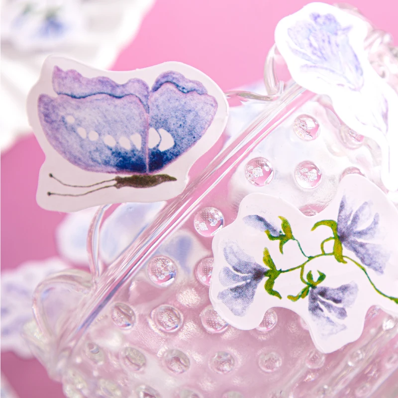 

46PCS Rose Flower Stickers Fresh purple Scrapbooking Material Aesthetic Plants Handbook Diary Decorative Sealing Stickers 4CM