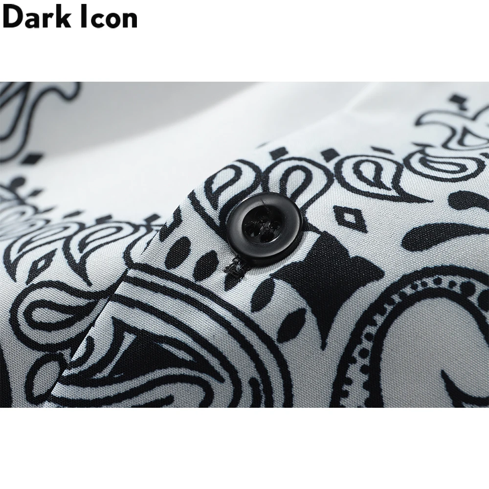 Dark Icon Black White Color Contrast Bandana Shirt Men Street Fashion Polo Shirt Hawaiian Shirts Man