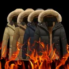 Мужская ветрозащитная парка с капюшоном и меховым воротником, 2021, Мужская Утепленная повседневная куртка в стиле милитари с хлопковой подкладкой, верхняя одежда, бархатное теплое пальто, женская