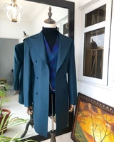 mens 3 piece long coat vest trousers business slim fit blazer wedding party tuxedo costume homme