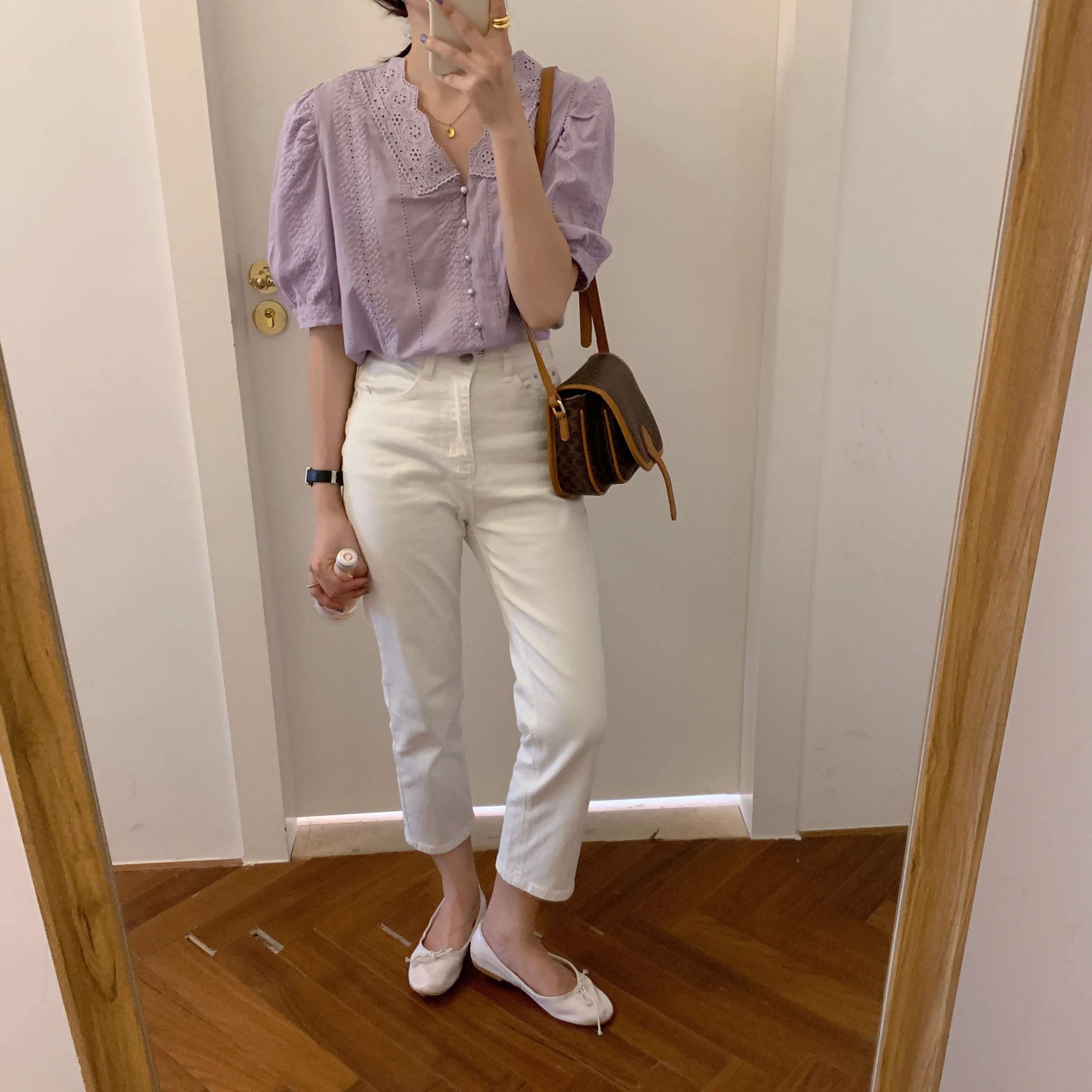 Женская кружевная блузка Alien Kitty элегантная ажурная в Корейском стиле с пышными