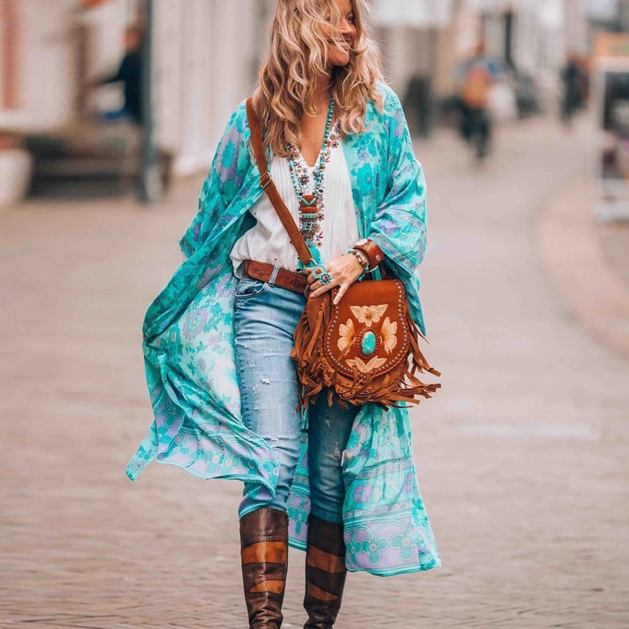 AYUALIN синее хлопковое кимоно с длинным рукавом женская блузка рубашки 2020