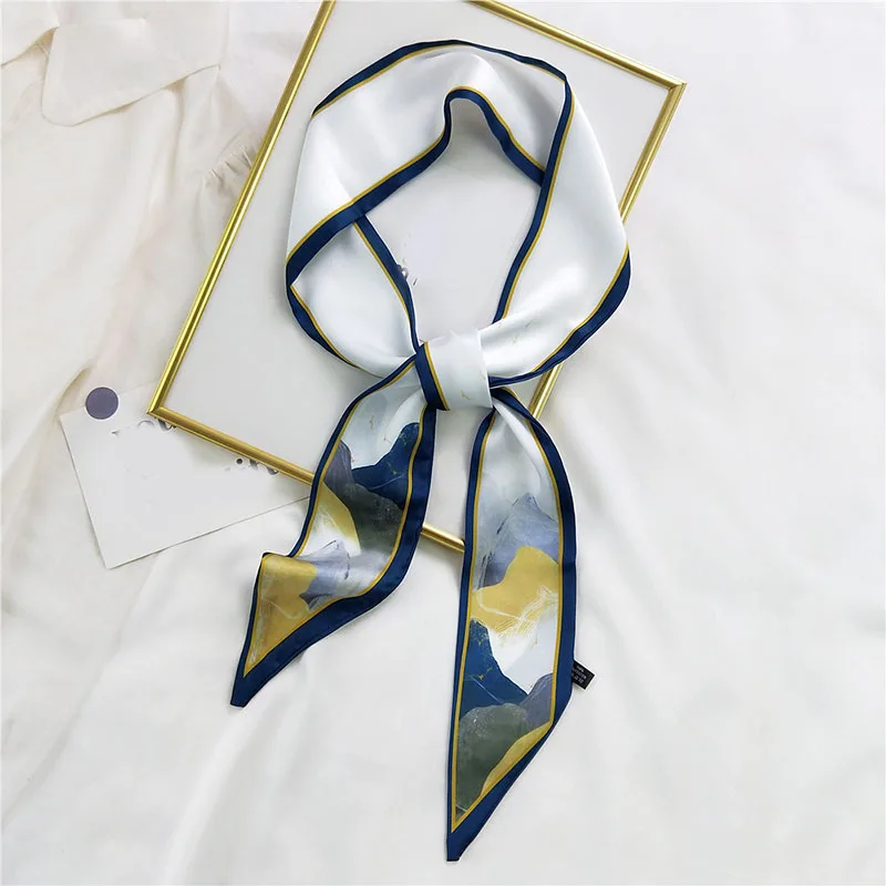 

2021 New Korean Fashion Printed Silk Scarf Small Long Ribbon Foulard Head For Ladies Elegant Comfortable Women Turban Hot Sale