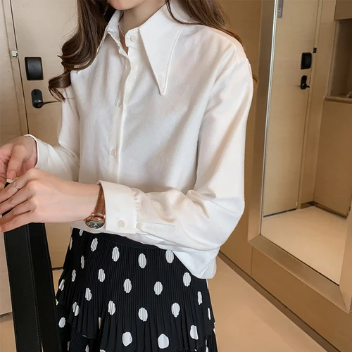 Blusas Mujer, новинка, длинный рукав, одноцветная блузка, женская рубашка, повседневная, свободного размера плюс кардиган, женская блуза, осенняя одежда 6859 50 - Цвет: Белый