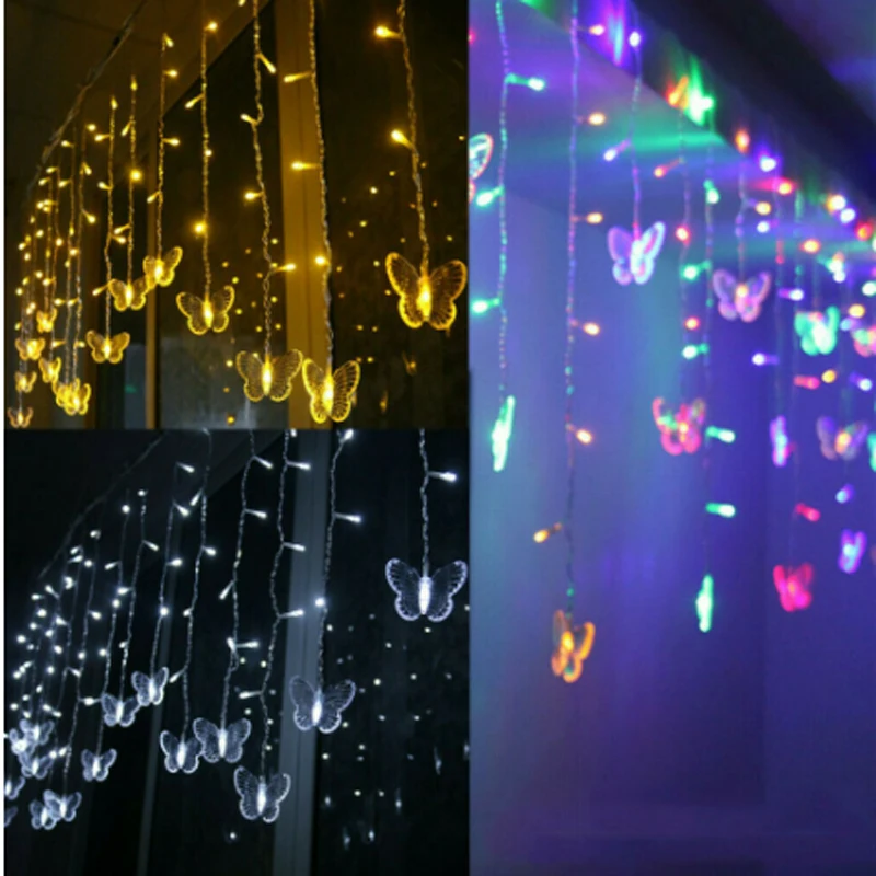 96led butterfly Светодиодный светильник со штепсельной вилкой, с пентаграммой, звездой, шторы со снежинками светильник, фея, свадьба, день рождения, Рождество, вечерние гирлянды, ЕС, переменный ток, 220 В, 8 режимов - Испускаемый цвет: 96led butterfly