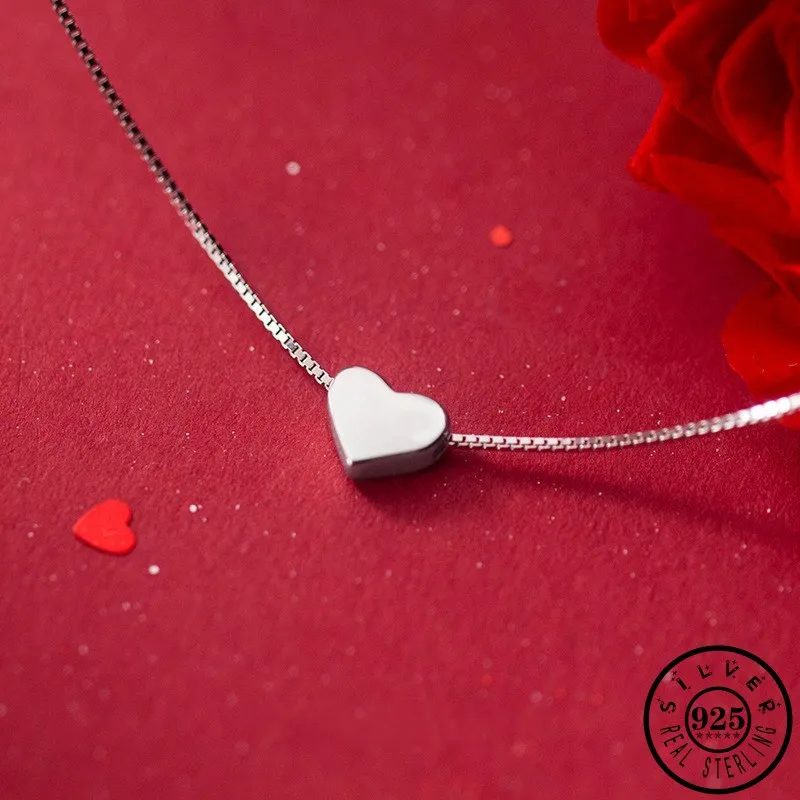 

925 Sterling Silver Small Love Heart Shape Pendant Statement Party Collar Necklaces Christmas Jewelry Gifts for Women Girlfriend