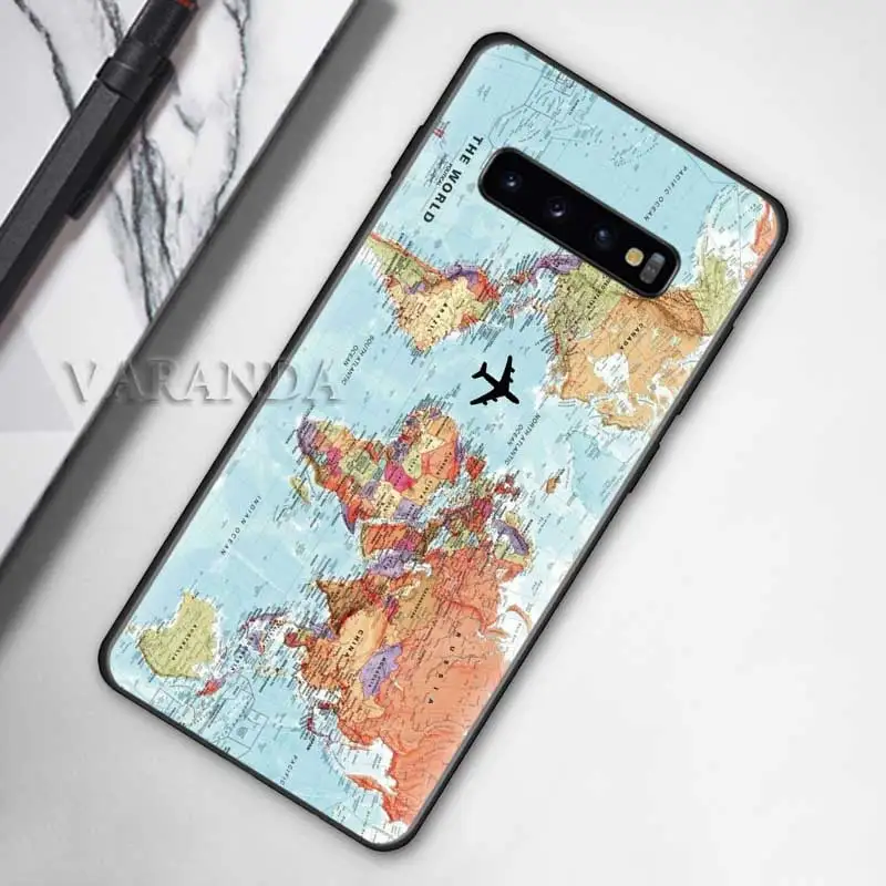 

Capa for Samsung Galaxy S20 FE S10 Plus S9 S8 Note 20 Ultra 10 Lite 9 Black Silicone Phone Cases Cover World Map Travel Plans