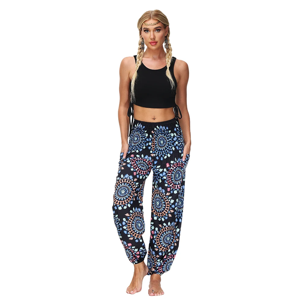 

Jessingshow Women Boho Printing Harem Sport Yoga Pants Casual High Waisted Loose Wide Leg Comfy Soft Trousers Summer Beach Pants