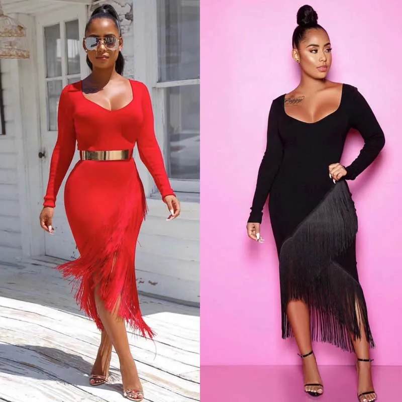 Оптовая продажа 2019 новейшее женское платье черное красное Бандажное с длинным