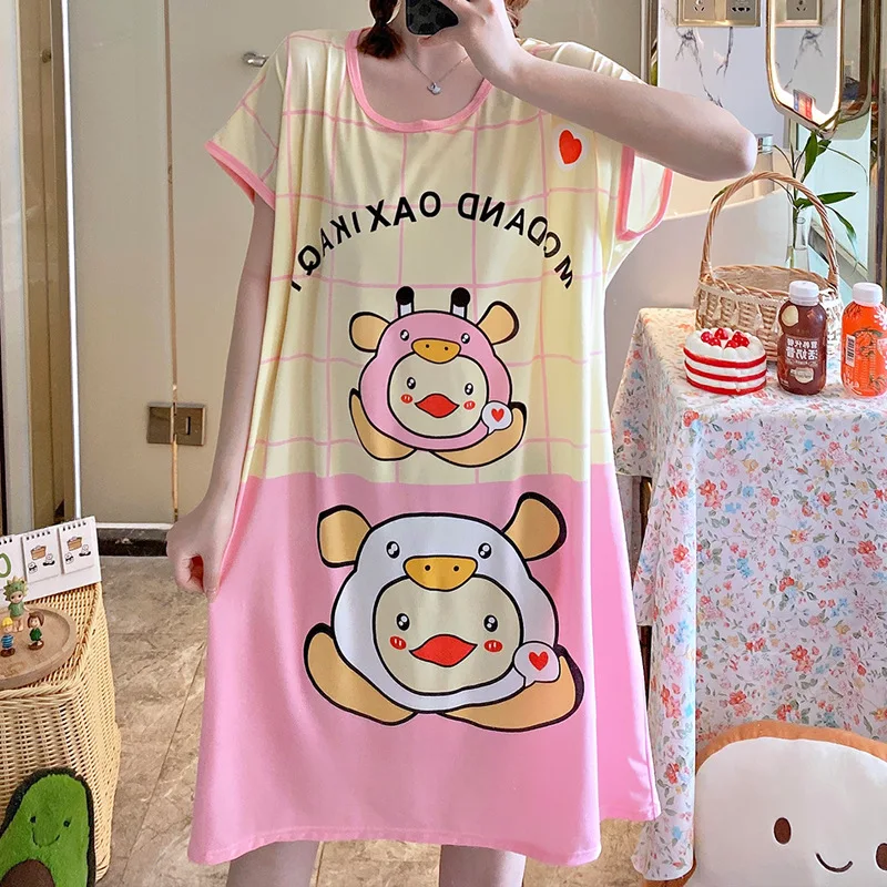 

night skirt women summer Korean style loose Sleep shirts short-sleeved ladies summer home wear student cute