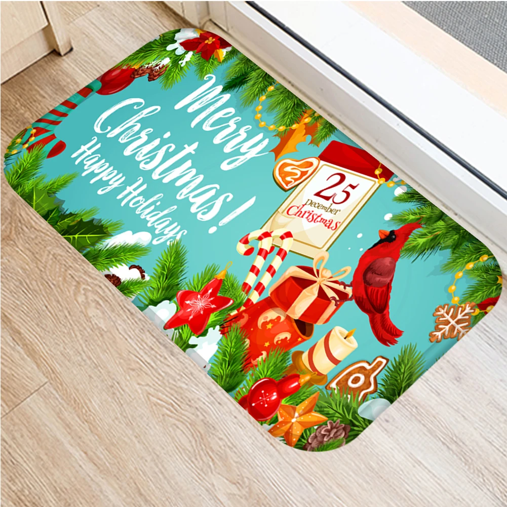 40x60cm Christmas Print Holiday Anti-slip Bathroom Door Pad Soft Durable Floor Flannel Carpet Dustproof Mat Cushion Home Decor | Дом и сад