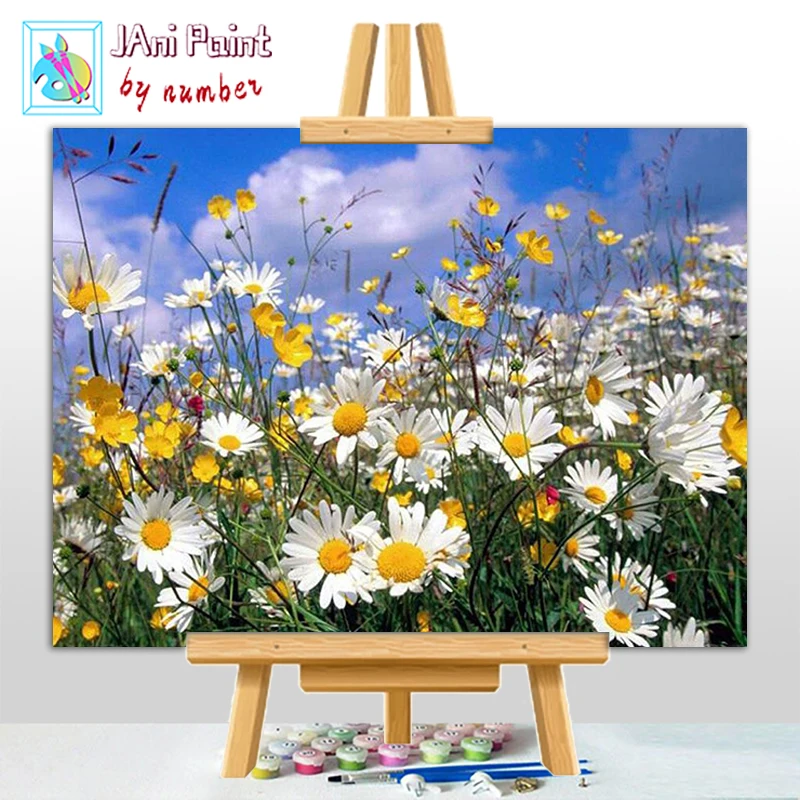 

White lily garden painting by numbers flowers for adults picture Coloring modern numbered paint kit Acrylic paints gift