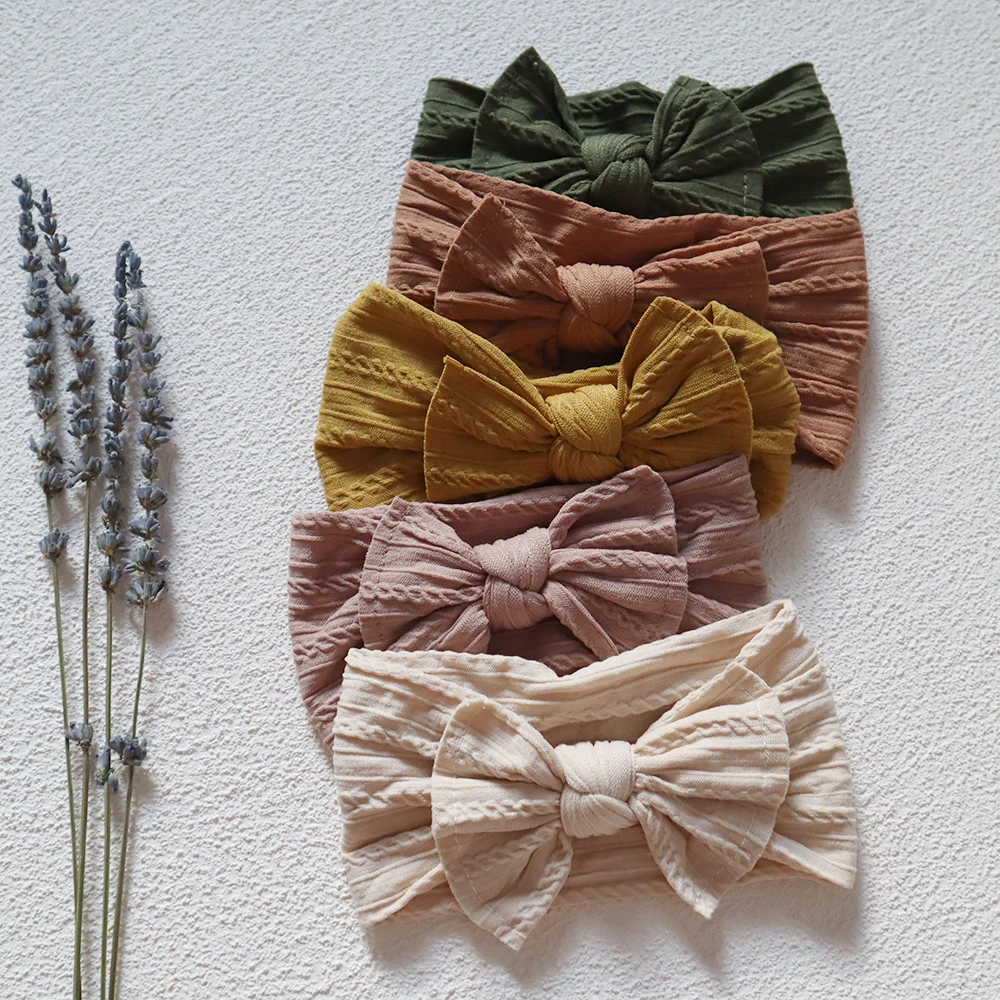 5pcs/Lot Cable Knit Newborn Baby Nylon Headbands Topknot Turban Headband Elastic Hair Bands for Children Toddler Head Wrap Solid