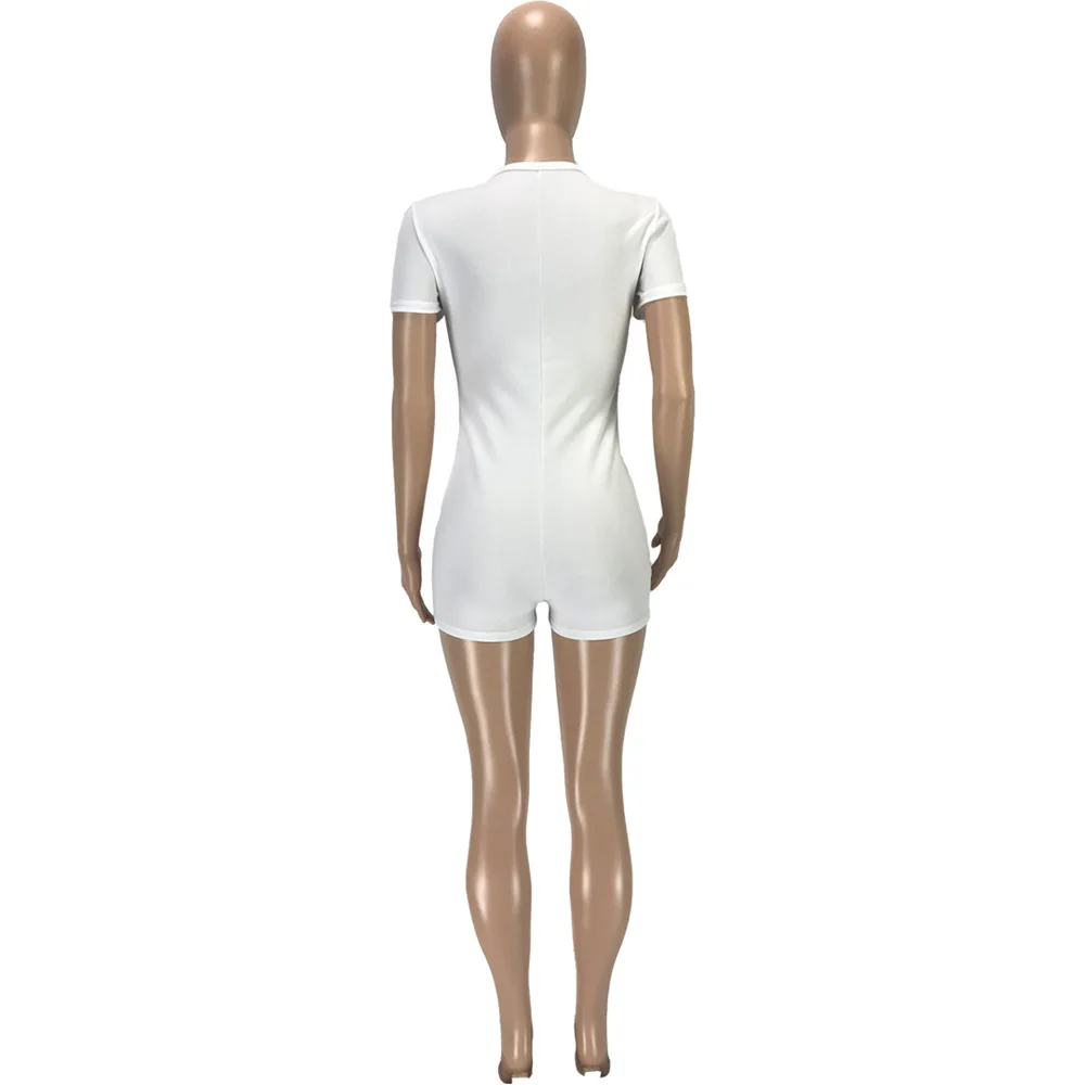 

Women Playsuit Button Up Party Club Deep V Neck Full Sleeve Skinny Bodysuit Summer One Piece Short Overall