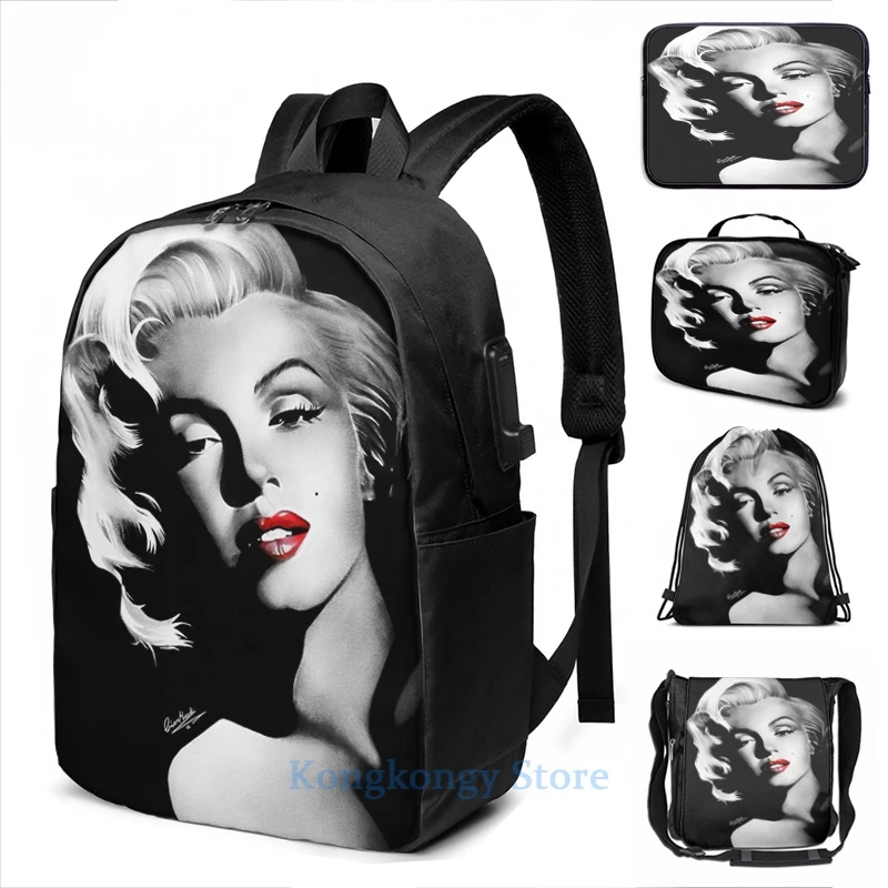 Забавный рюкзак Мэрилин Монро с графическим принтом (5) USB зарядкой мужские