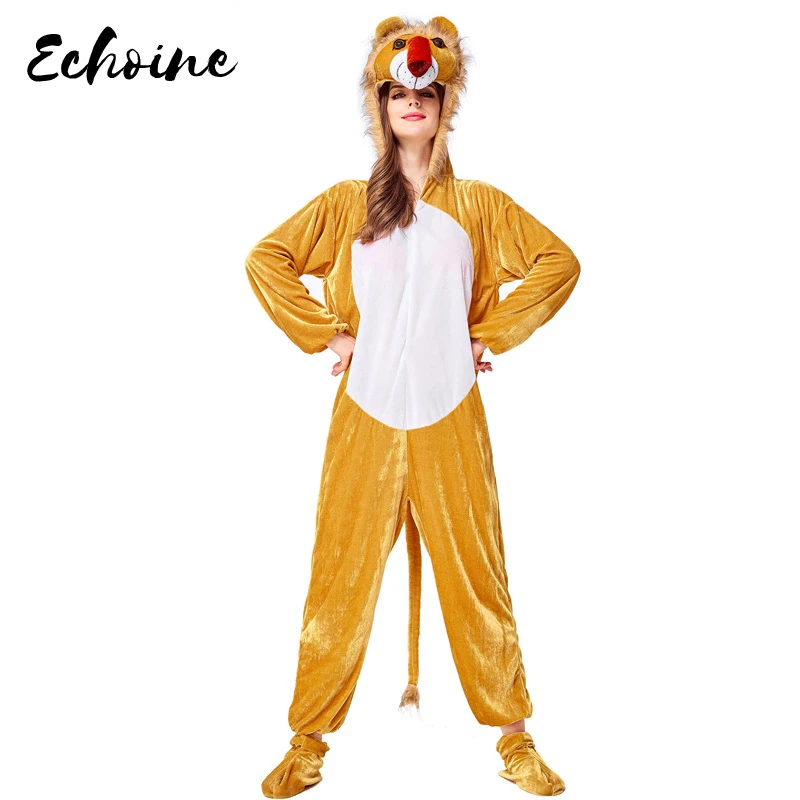 

Echoine хаки животных пижамы Хэллоуин Косплей Костюм Комбинезон-Лев пижамы игра мультфильм пижамы комбинезон для взрослых унисекс