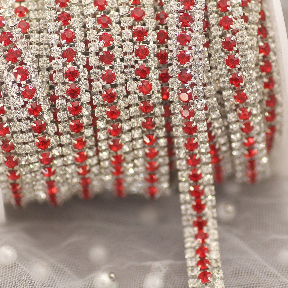 1 ярд 3 ряда кристалл + цвет AB Стразы цепочка для чашки серебряная основа с когтями