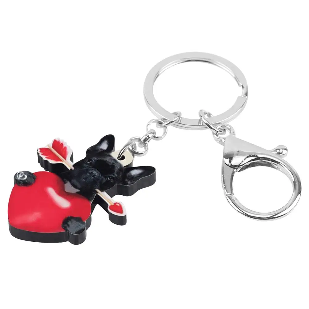 NEWEI Acrylic Valentine's Day Arrow Heart Bulldog Dog Key Chains Animal Ring Bag Car Purse Keychain For Women Girl Teen Gift | Украшения