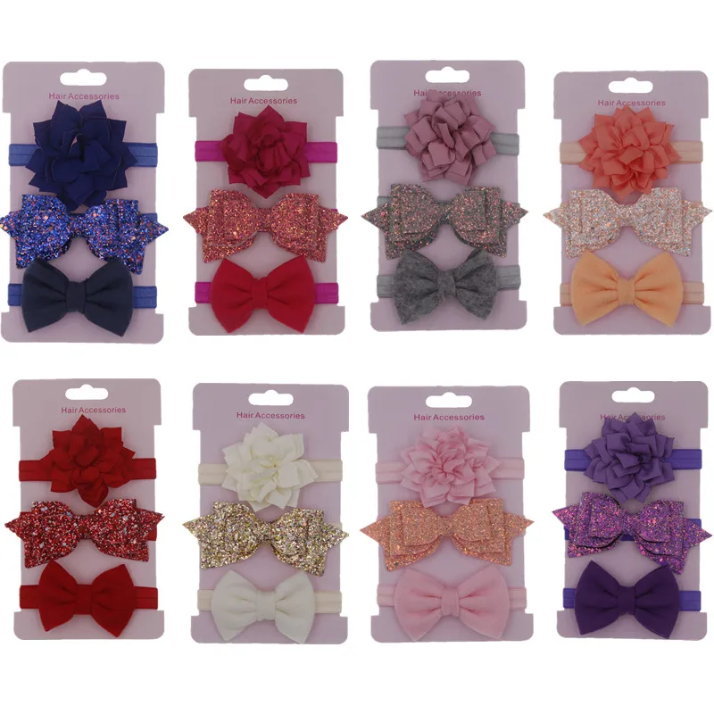 3 шт./лот эластичные повязки на голову с цветами для маленьких девочек аксессуары