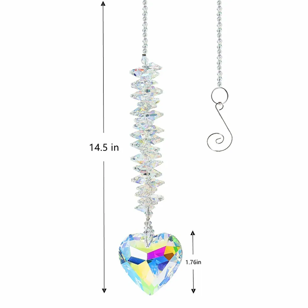 

AB Colorful Heart K9 Crystal Suncatcher Handmade Rainbow Maker Prism Wind Chimes Chandelier for Window Hanging Home Decor