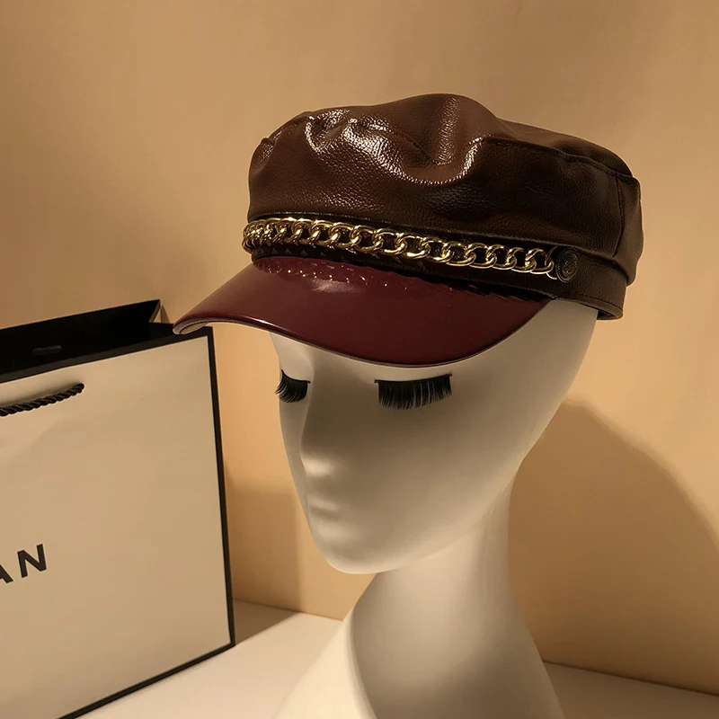 

Ximu Chaoqi wine red harbor style NAVY HAT flat top Korean Edition versatile fashion Newsboy Hat children autumn