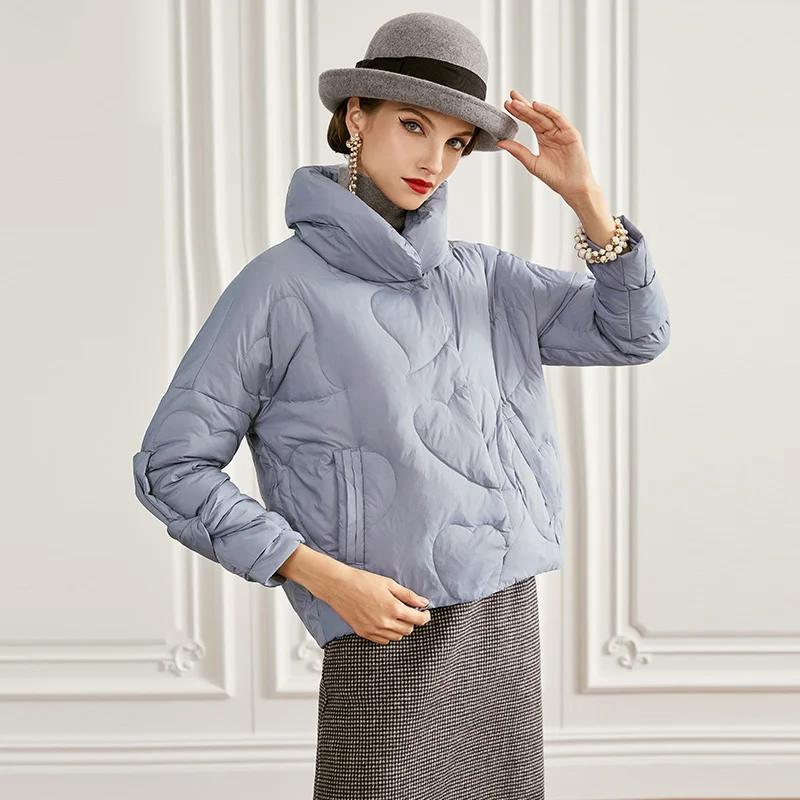 

SHZQ 2021 New Fashion Stand Collar Blue Down Jacket Women's Short Loose Fashion Autumn Winter Jacket