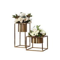 luxtry home decor accessories gold metal tabletop plant bonsai flower tray home wedding decor art vase rack dried flower pots