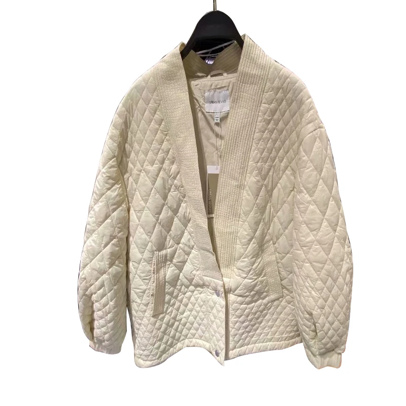Ardm Casual Diamond Quilted Jacket White куртка зимняя женская Long Sleeve Black BUtton-Up Pockets Down Cotton Winter Coat Tops