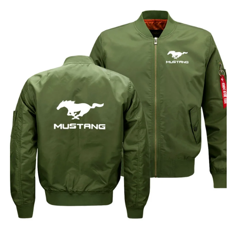 

2021 Mens Flying jacket Wintter Warm Slim Fit Fly Pilot jacket men Mustang Car Logo Sweatshirt Hip Hop Harajuku Male Clothing