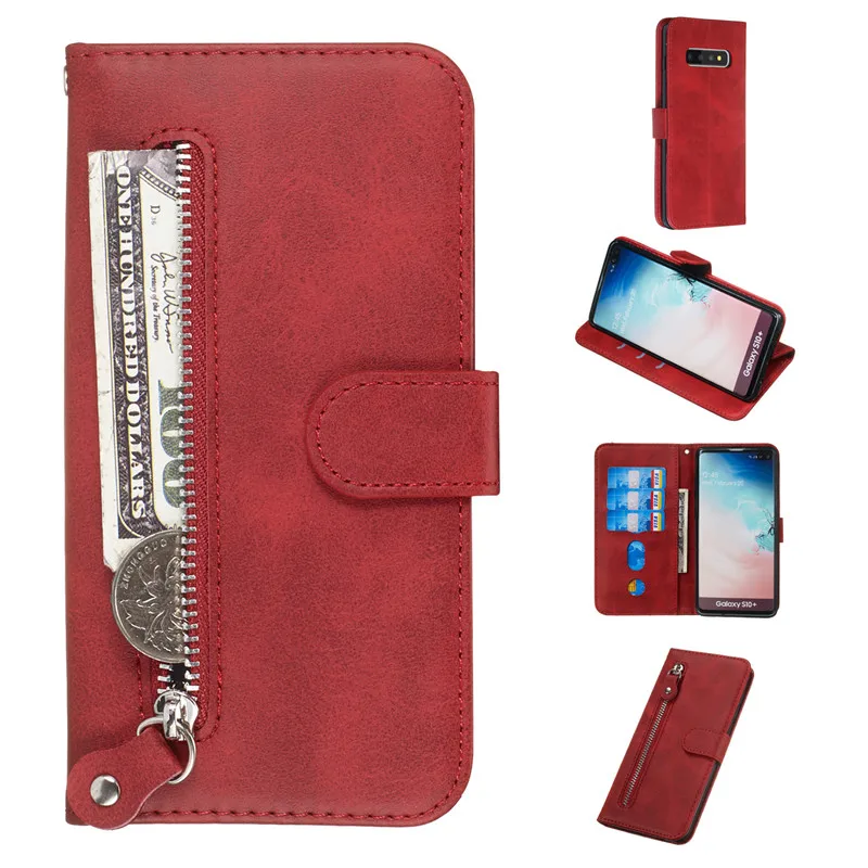 Red Кожаный чехол-книжка Tikitaka для samsung Note 8, 9, Note 10, Pro, на молнии, с отделениями для карт, кошелек, чехол для телефона Galaxy S10, S10, E, S10 Plus - Цвет: Red