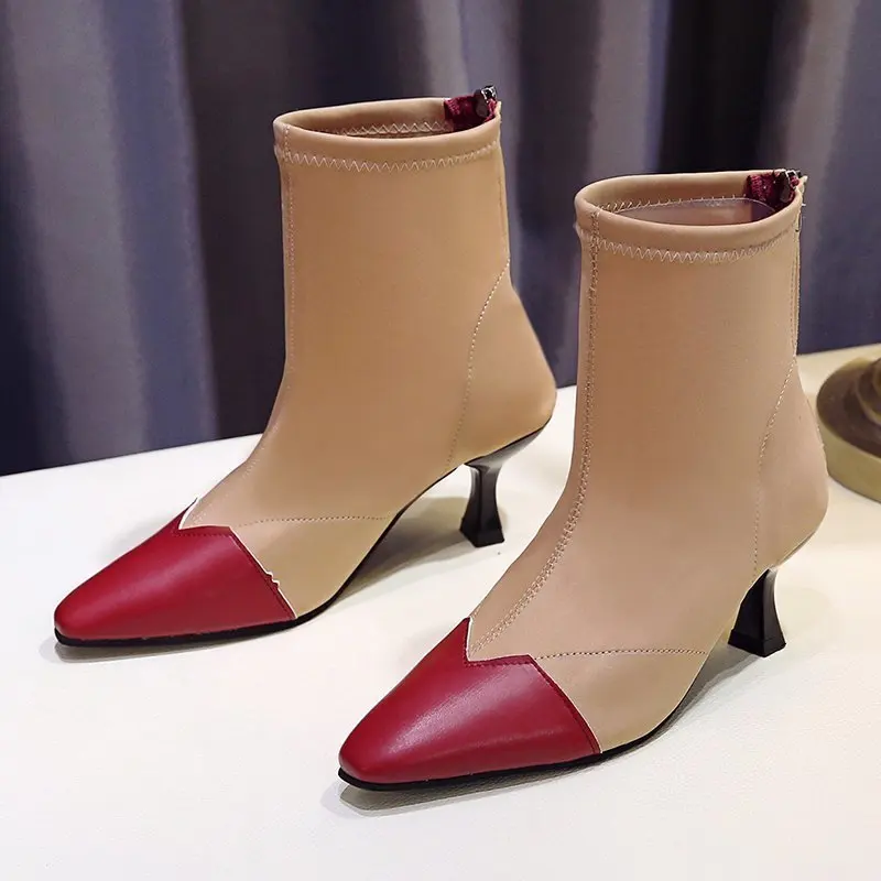 

Женские ботинки с острым носком, на высоком тонком каблуке