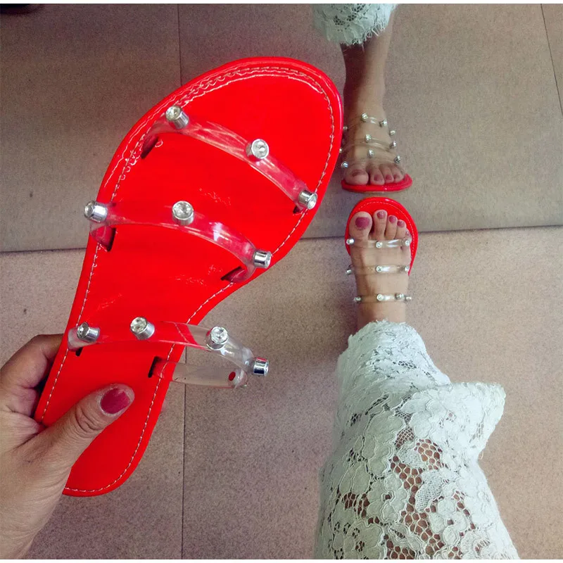 

2020 Women Summer Crystal Transparent Slippers Woman Candy Colors Flat Female Slides Ladies Flip Flops Fashion Beach Shoes