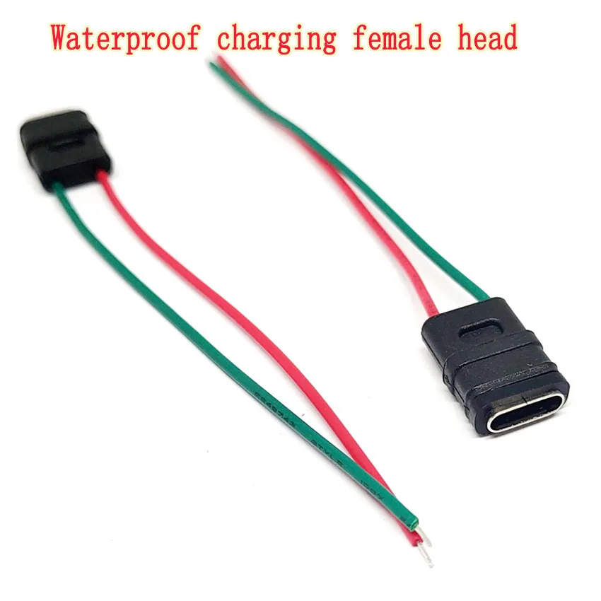 5Pcs USB 3.1 Connector Type-C 8Pin 2 Welding Wire Female Waterproof Female Socket Rubber Ring High Current Fast Charging port