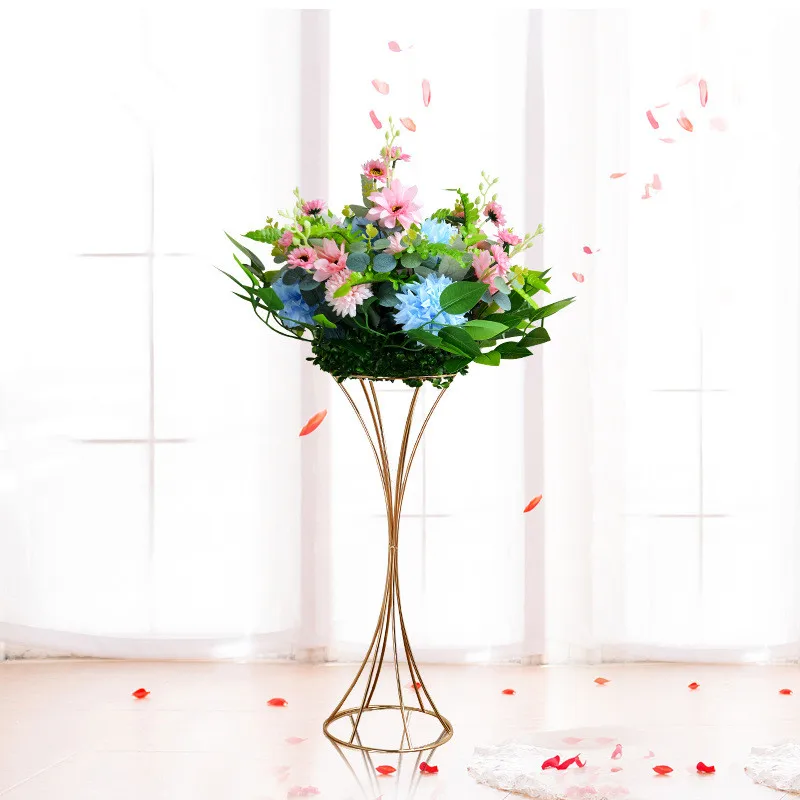 

50cm Gold Flower Vases Flower Stands Metal Road Lead Wedding Table Centerpiece Flowers Rack Holder For Event Party Decoration