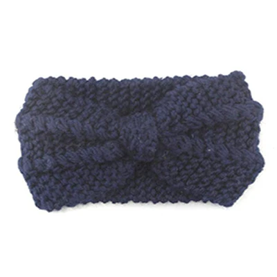 F-Navyblue Зимняя теплая Ушная вязаная головная повязка тюрбан для Леди Женский вязаный бантик широкая эластичная повязка для головы головной убор аксессуары для волос - Цвет: F-Navyblue