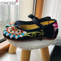 handmade women chinese old peking shoes buddhism totem embroidered ballet flats ladies casual cotton fabric dance shoes