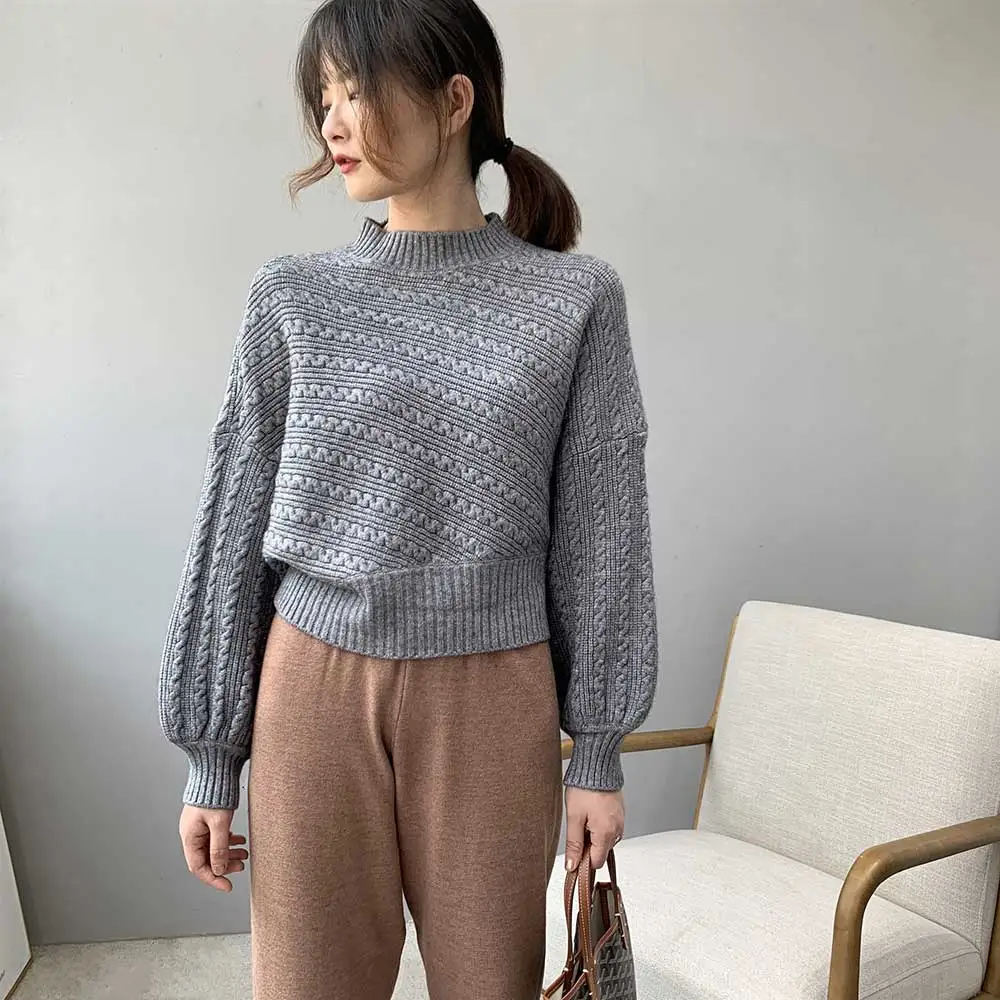 2019 Women Sweater And Pullovers Vintage Knitted Stand Collar Batwing Sleeve Thick Pull Femme Tricot | Женская одежда