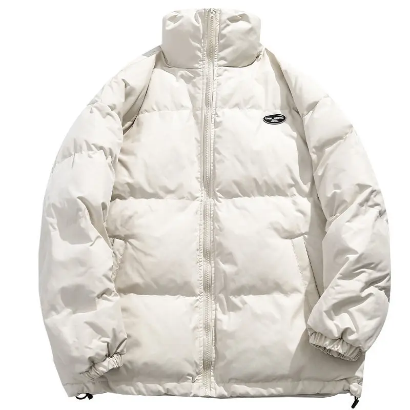 Simple Solid Color Stand-up Collar Plus Velvet Thick Cotton Coat for Men and Women Loose and Versatile Winter Warm Cotton Coat